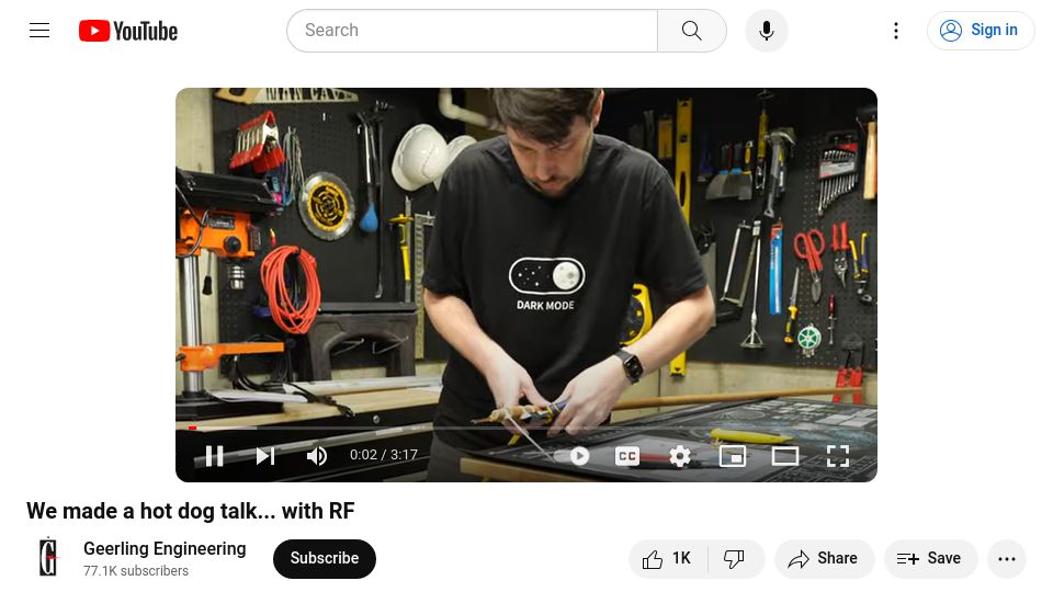 Screenshot of youtube.com: We made a hot dog talk with RF [video]