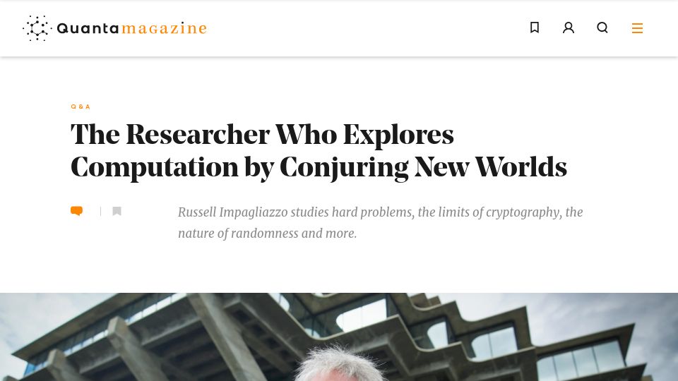 Screenshot of quantamagazine.org: The Researcher Who Explores Computation by Conjuring New Worlds