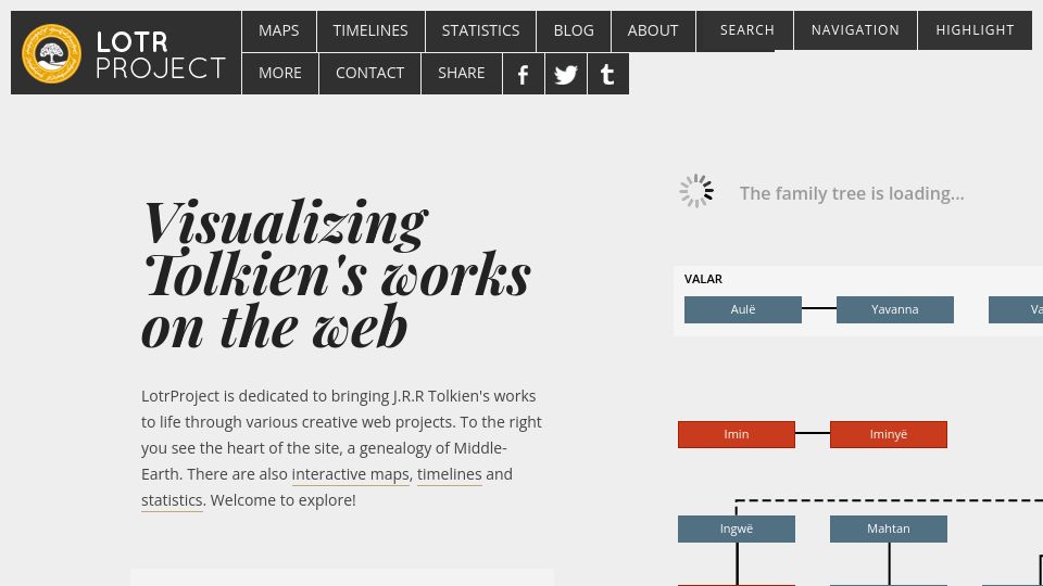 Screenshot of lotrproject.com: The Lord of the Rings Family Tree