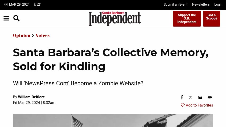 Screenshot of independent.com: Santa Barbara's collective memory, sold for kindling