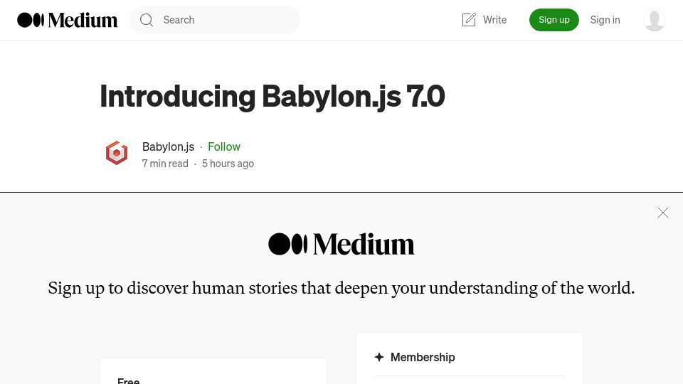 Screenshot of babylonjs.medium.com: Babylon 7.0 Is Out