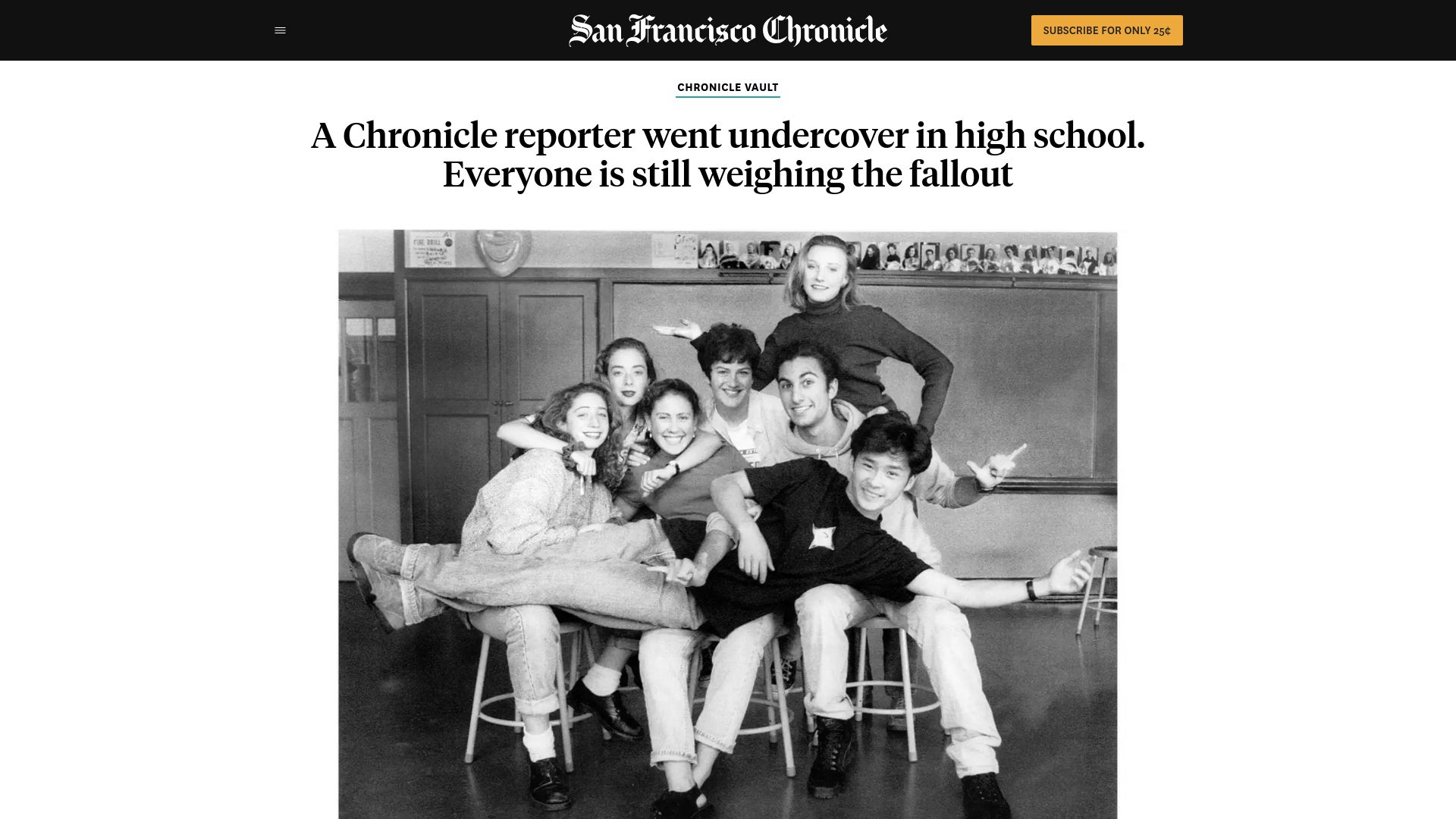 Screenshot of sfchronicle.com: A Chronicle reporter went undercover in high school