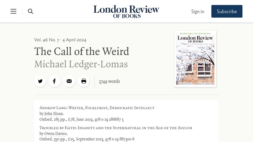 Screenshot of lrb.co.uk: The Call of the Weird