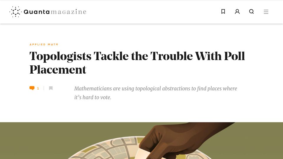 Screenshot of quantamagazine.org: Topologists tackle the trouble with poll placement