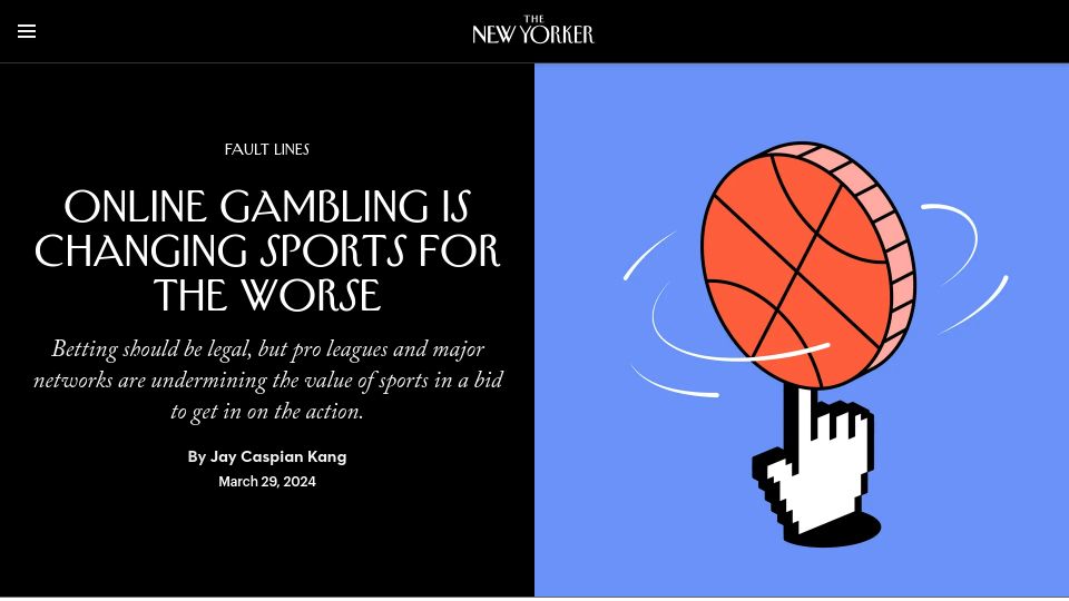 Screenshot of newyorker.com: Online Gambling Is Changing Sports for the Worse