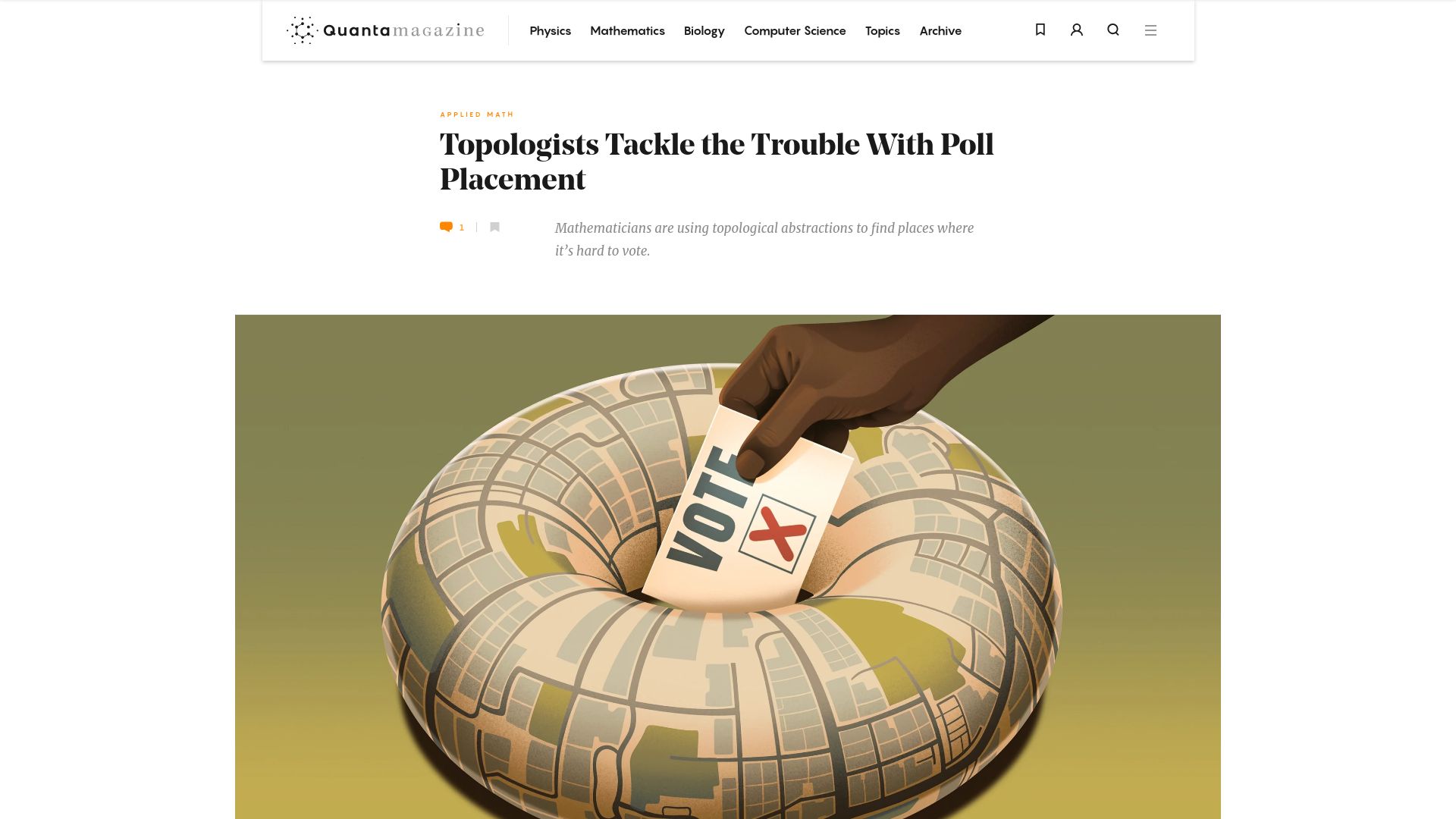Screenshot of quantamagazine.org: Topologists tackle the trouble with poll placement