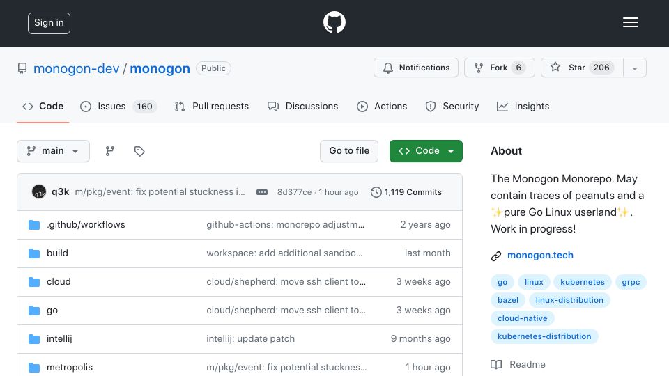 Screenshot of github.com: Monogon: A Linux userland in pure Go