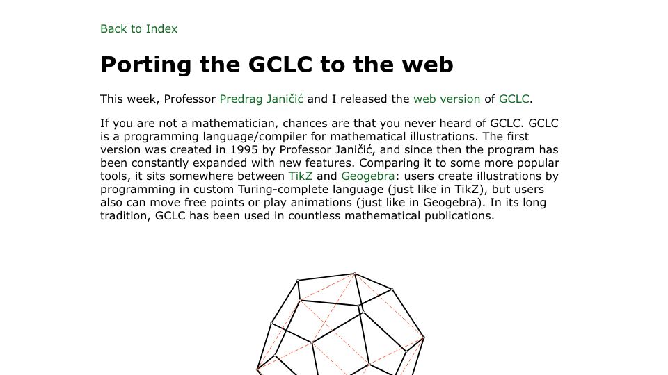 Screenshot of blog.ubavic.rs: Porting the GCLC to the Web