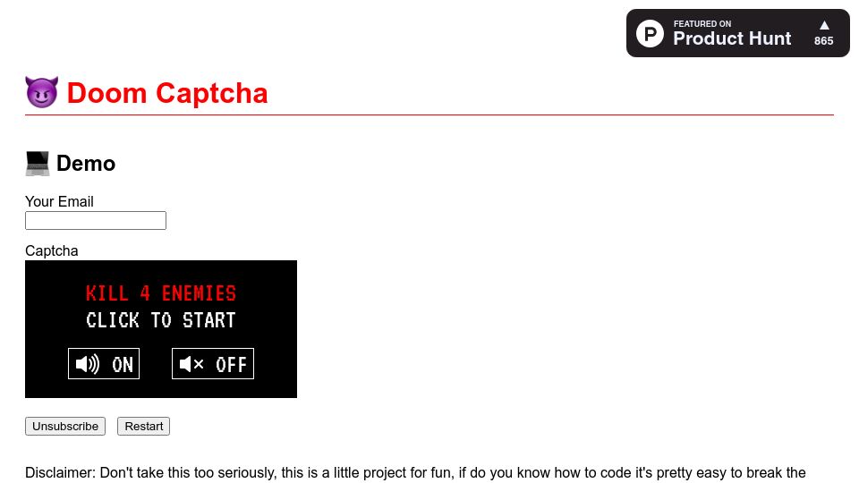 Screenshot of vivirenremoto.github.io: Doom Captcha (2021)