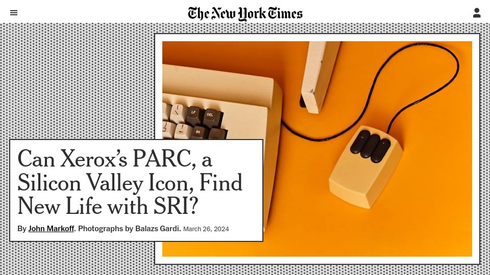 Screenshot of nytimes.com: Can Xerox's PARC find new life with SRI?