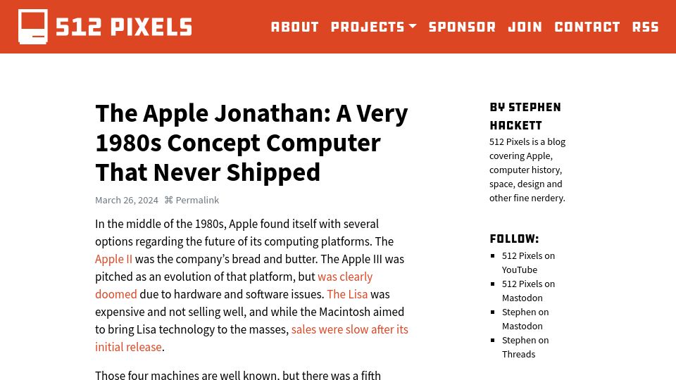 Screenshot of 512pixels.net: The Apple Jonathan: A 1980s concept computer that never shipped