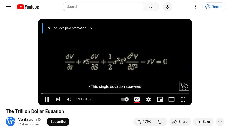 Screenshot of youtube.com: The Black-Scholes/Merton equation [video]