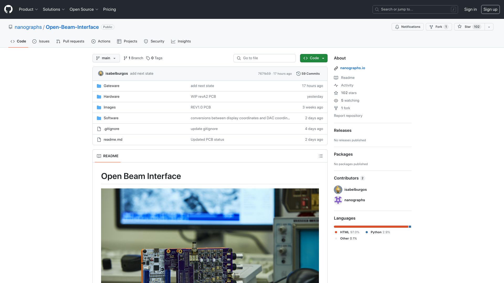 Screenshot of github.com: Open Beam Interface