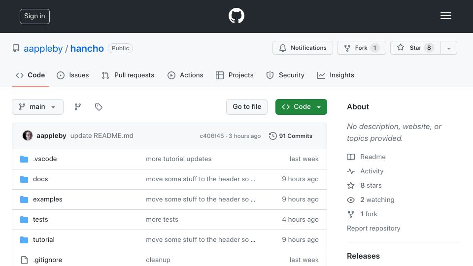 Screenshot of github.com: Show HN: Hancho – A simple and pleasant build system in ~500 lines of Python