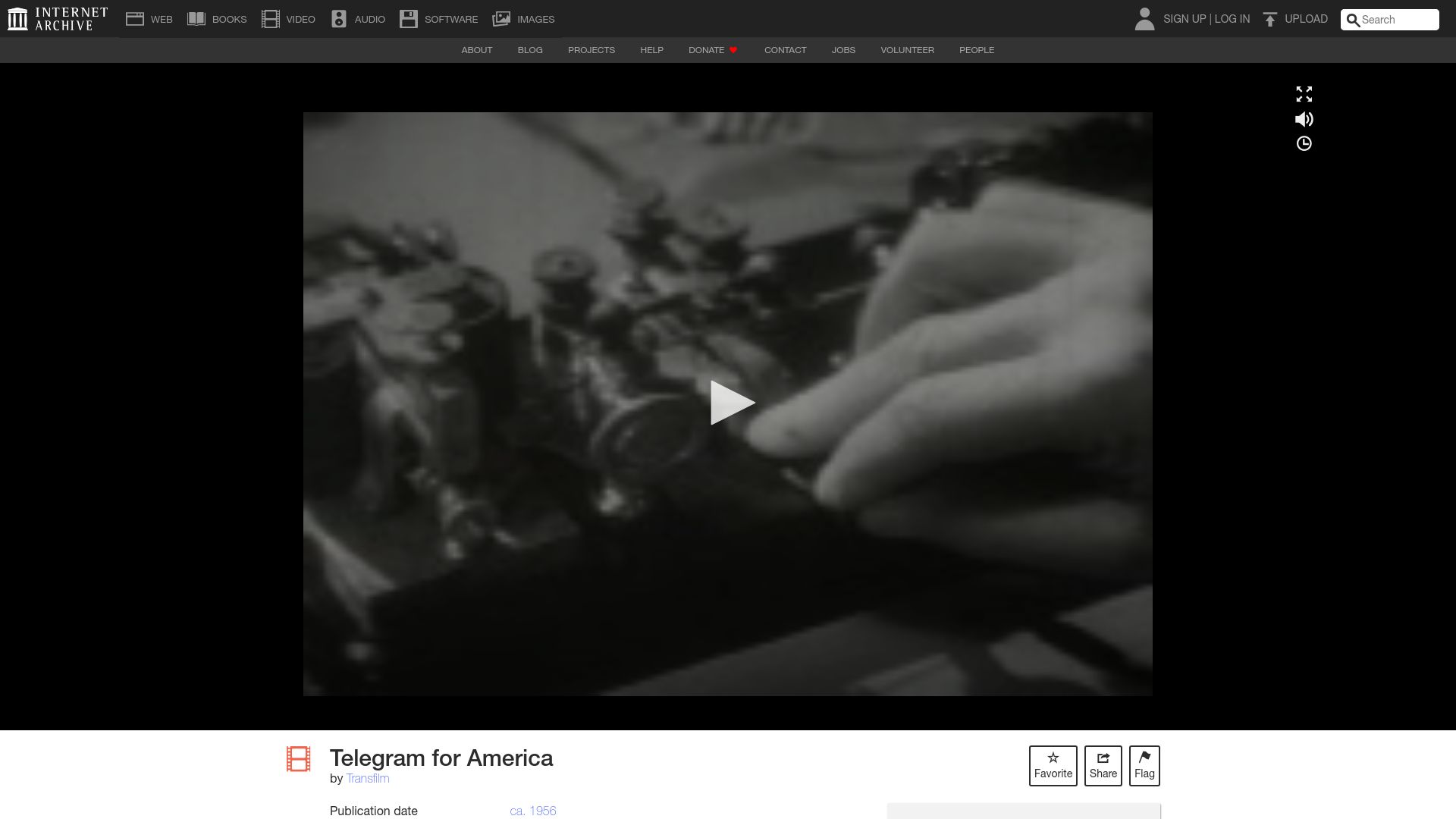 Screenshot of archive.org: Telegram for America (1956) [video]