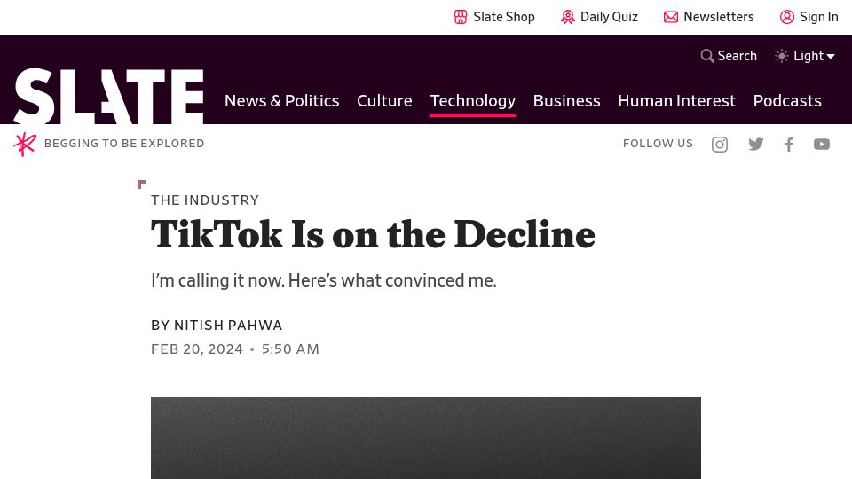 Screenshot of slate.com: TikTok is finally on the decline