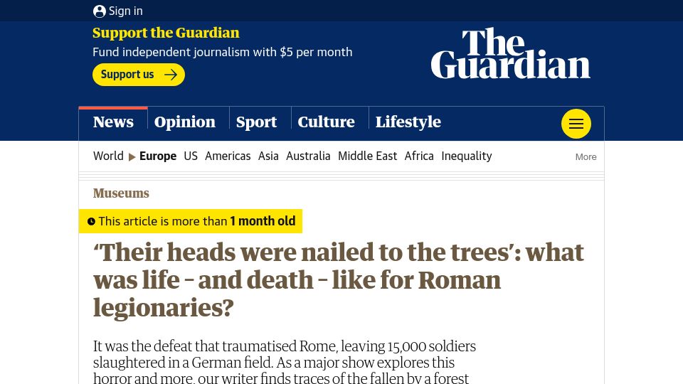 Screenshot of theguardian.com: What was life – and death – like for Roman legionaries?