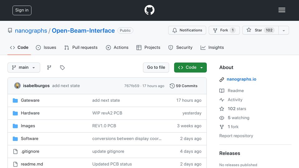 Screenshot of github.com: Open Beam Interface