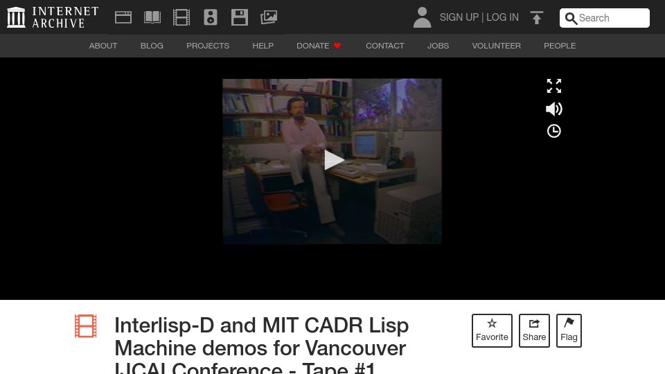 Screenshot of archive.org: Interlisp-D and MIT CADR Lisp Machine demos for IJCAI Conference (1981)