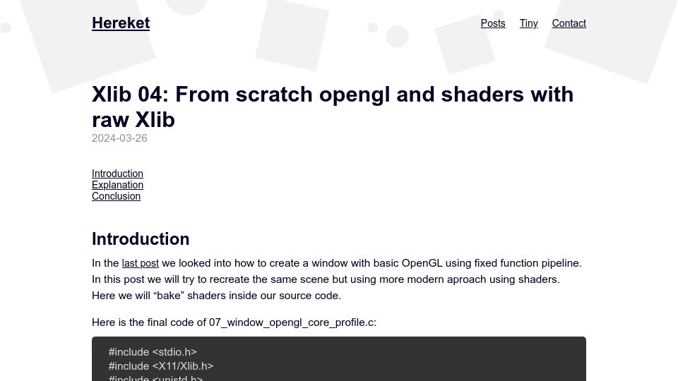Screenshot of hereket.com: From scratch OpenGL and shaders with raw Xlib