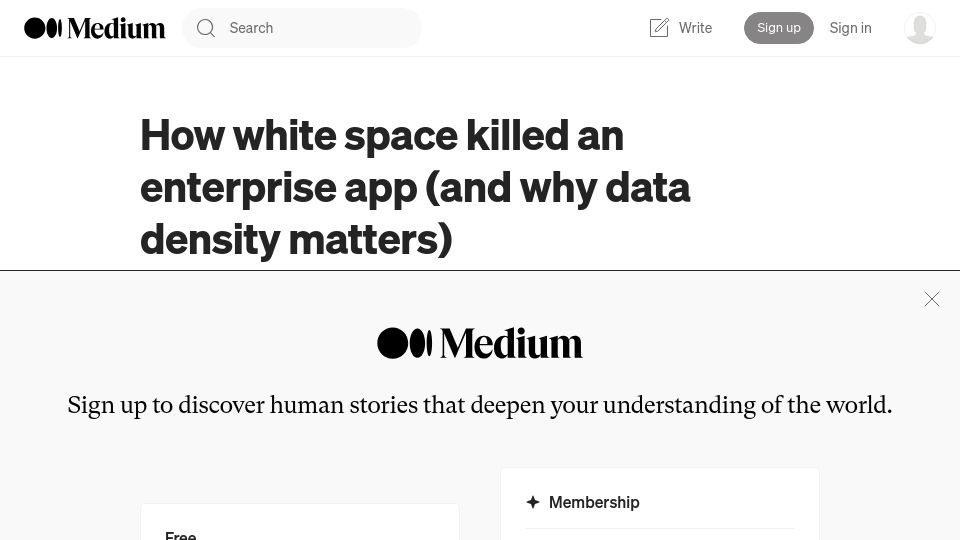 Screenshot of uxdesign.cc: White space killed an enterprise app (2019)