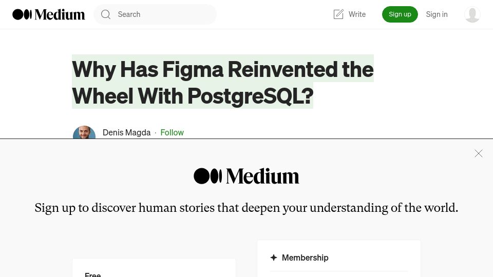 Screenshot of medium.com: Why Has Figma Reinvented the Wheel with PostgreSQL?