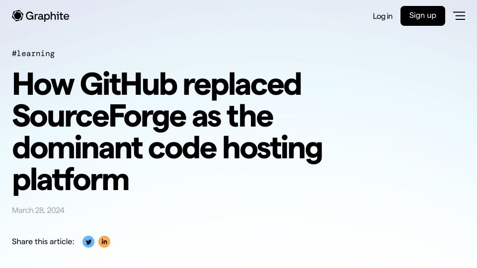Screenshot of graphite.dev: How GitHub replaced SourceForge as the dominant code hosting platform