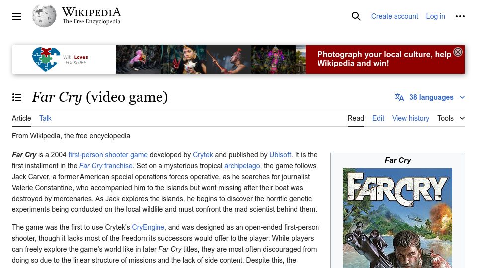 Screenshot of en.wikipedia.org: 20 years ago Far Cry was released