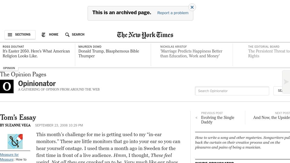 Screenshot of archive.nytimes.com: Tom's Essay (2008)