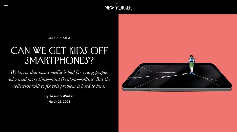 Screenshot of newyorker.com: Can We Get Kids Off Smartphones?