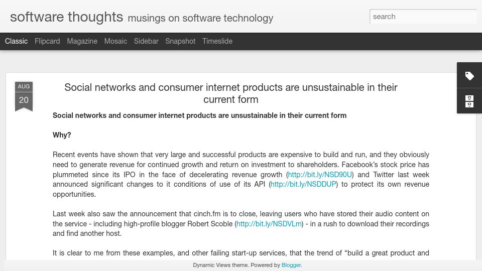 Screenshot of craig-henderson.blogspot.com: DeWitt and Stonebraker's "MapReduce: A major step backwards" (2009)
