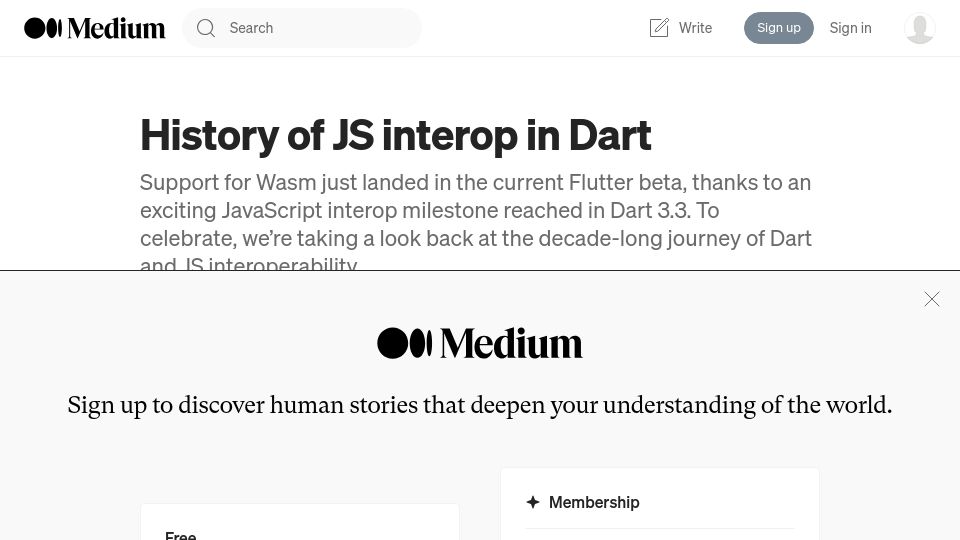 Screenshot of medium.com: History of JavaScript Interop in Dart