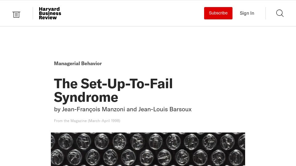 Screenshot of hbr.org: The Set-Up-to-Fail Syndrome (1998)