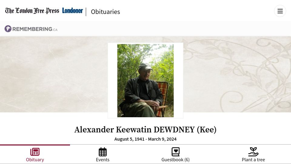 Screenshot of lfpress.remembering.ca: A. K. Dewdney has died