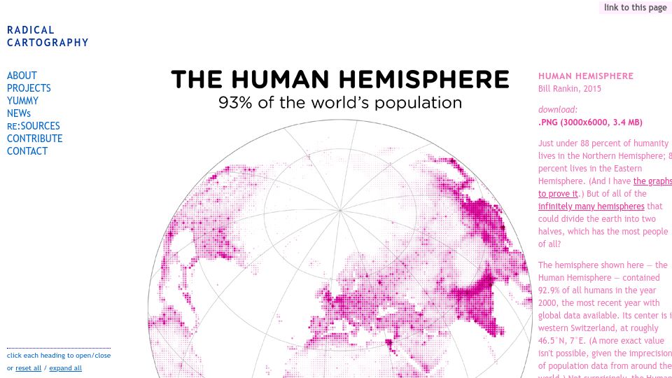 Screenshot of radicalcartography.net: The Human Hemisphere (2015)