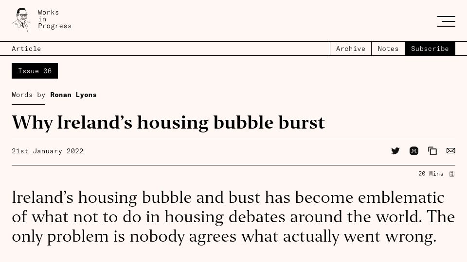 Screenshot of worksinprogress.co: Why Ireland's housing bubble burst