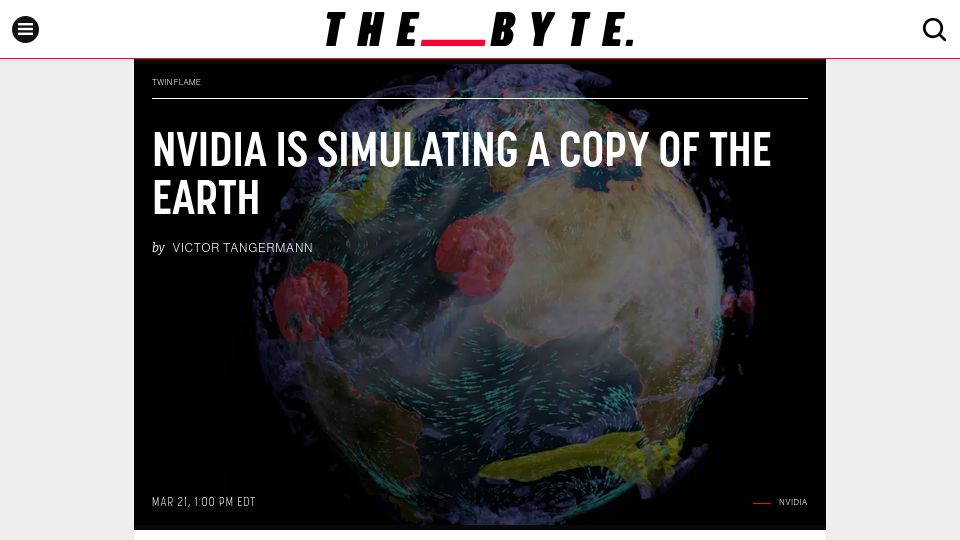Screenshot of futurism.com: Nvidia Is Simulating a Copy of the Earth