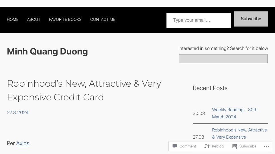 Screenshot of onepercentamonth.com: Robinhood's new, attractive and expensive credit card