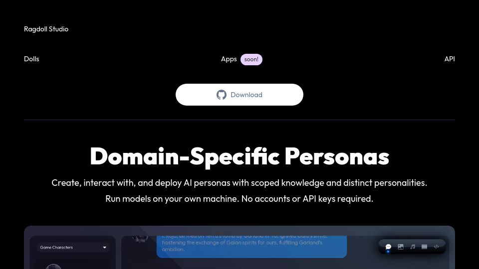 Screenshot of ragdoll-studio.vercel.app: Show HN: Ragdoll Studio (fka Arthas.AI) is the FOSS alternative to character.ai