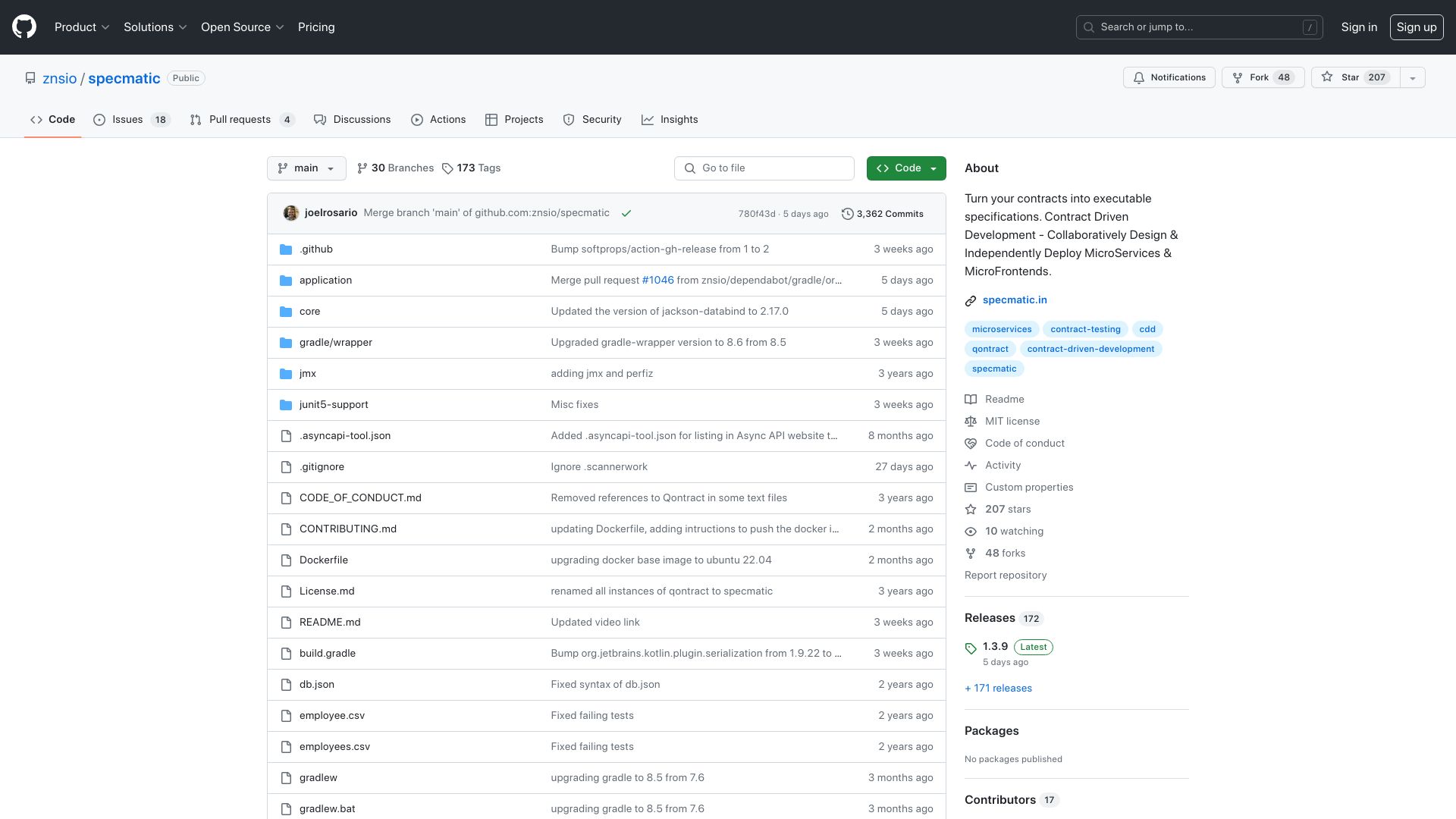 Screenshot of github.com: Specmatic: transform API specs into executable contracts