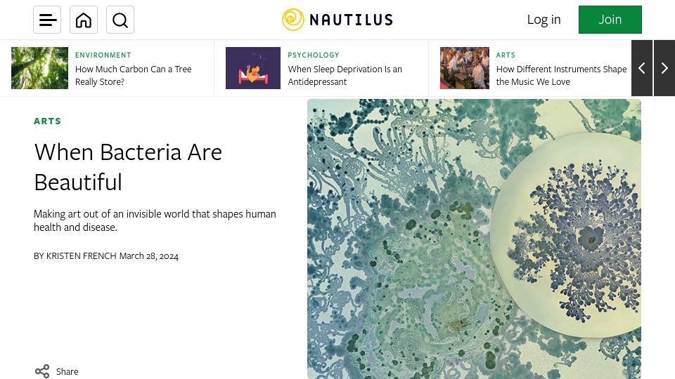 Screenshot of nautil.us: When Bacteria Are Beautiful