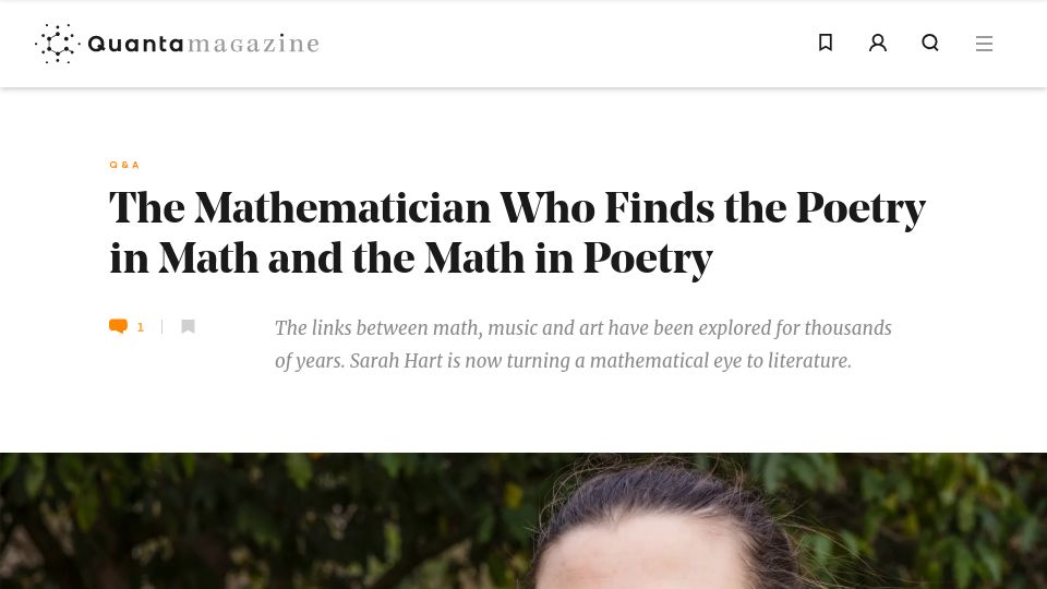 Screenshot of quantamagazine.org: A mathematician who finds poetry in math and math in poetry