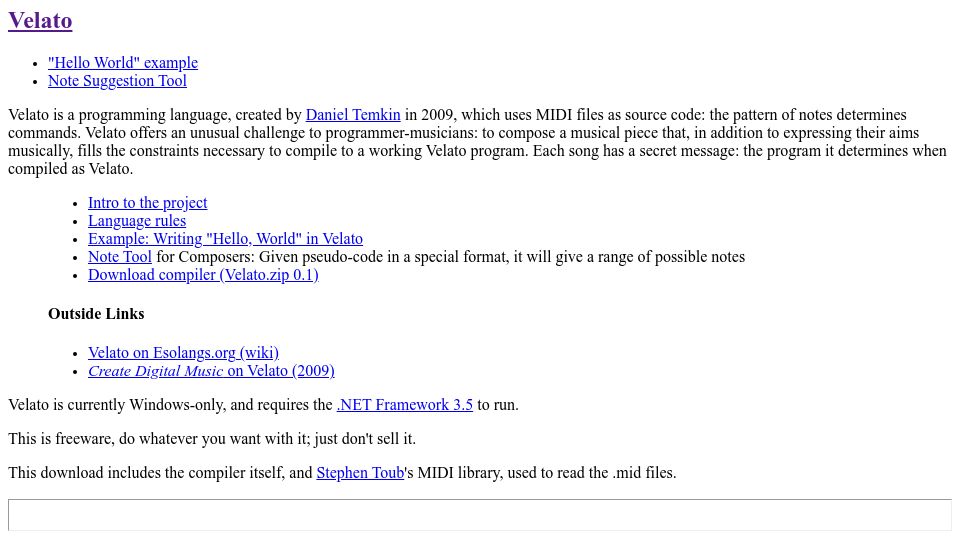 Screenshot of velato.net: Velato: A programming language where source code must be a valid MIDI music file