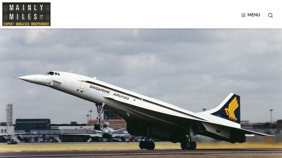Screenshot of mainlymiles.com: Singapore Airlines Concorde