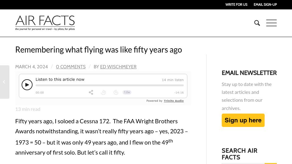 Screenshot of airfactsjournal.com: What flying was like fifty years ago