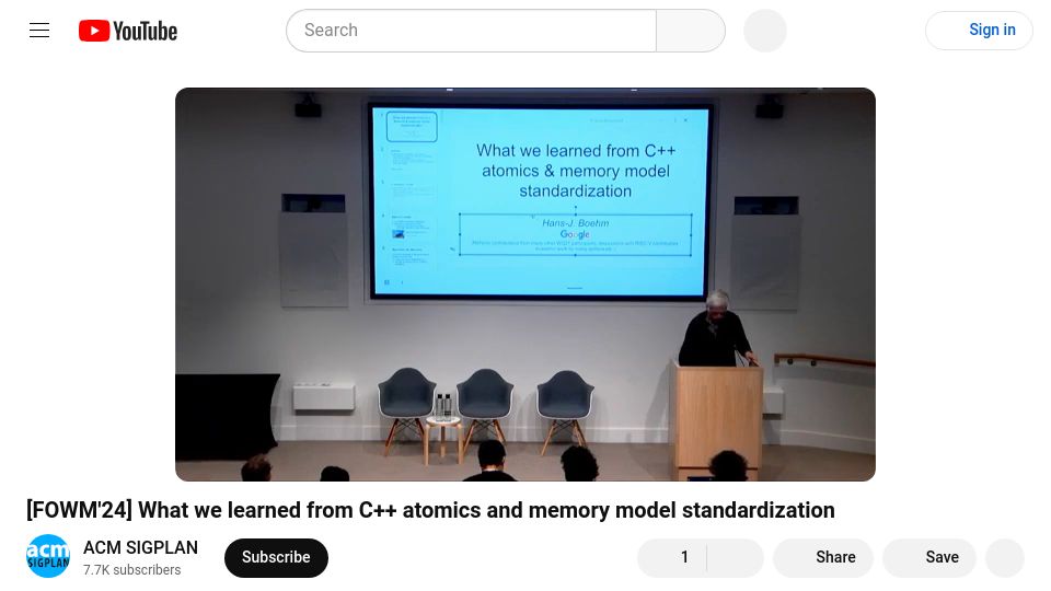 Screenshot of youtube.com: What we learned from C++ atomics and memory model standardization [video]