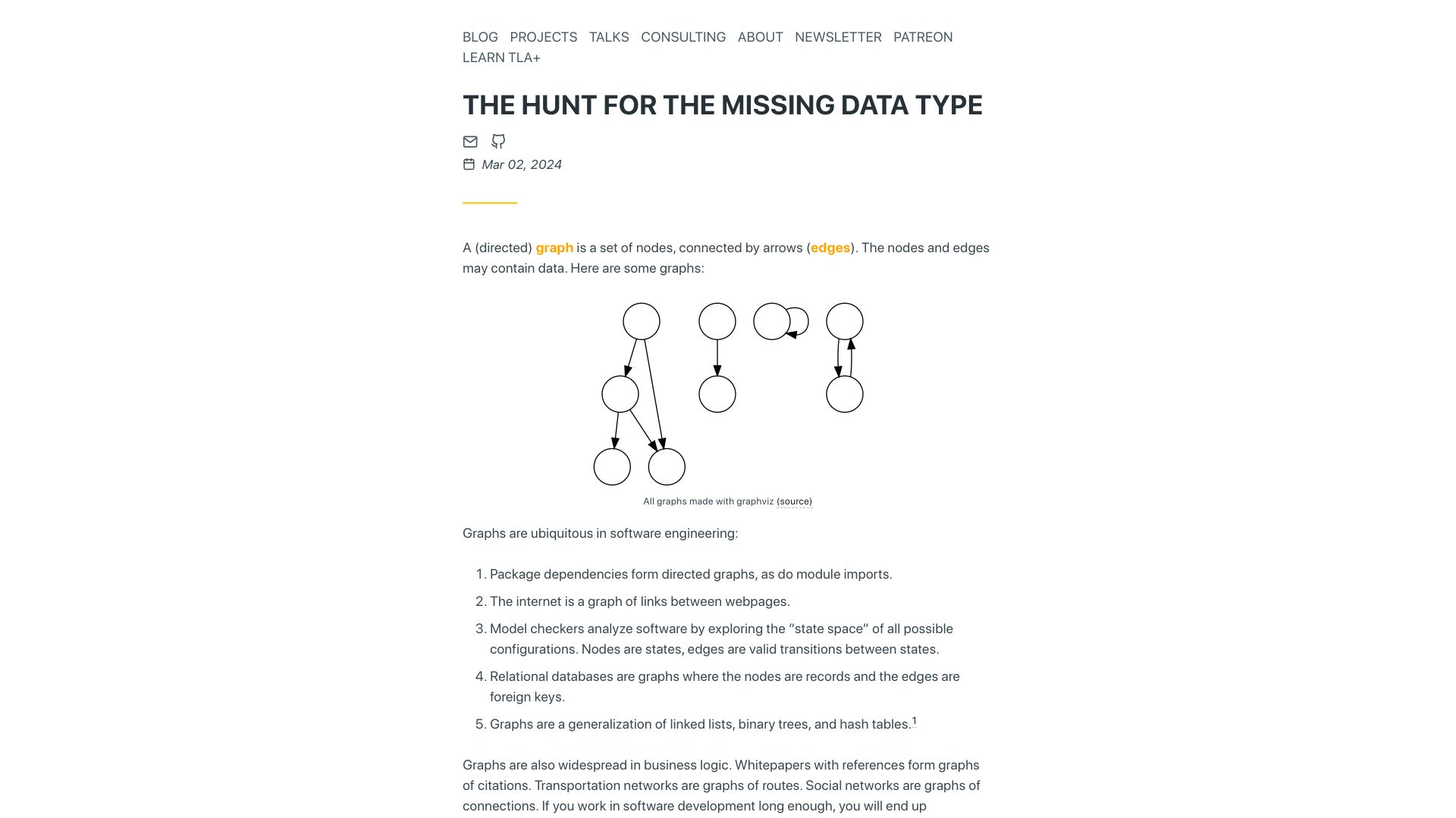 Screenshot of hillelwayne.com: The hunt for the missing data type