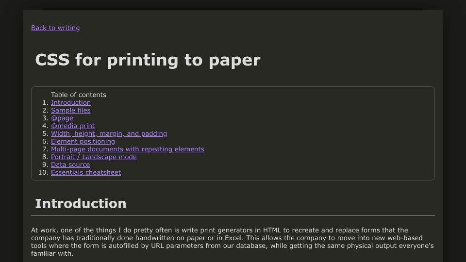 Screenshot of voussoir.net: CSS for printing to paper