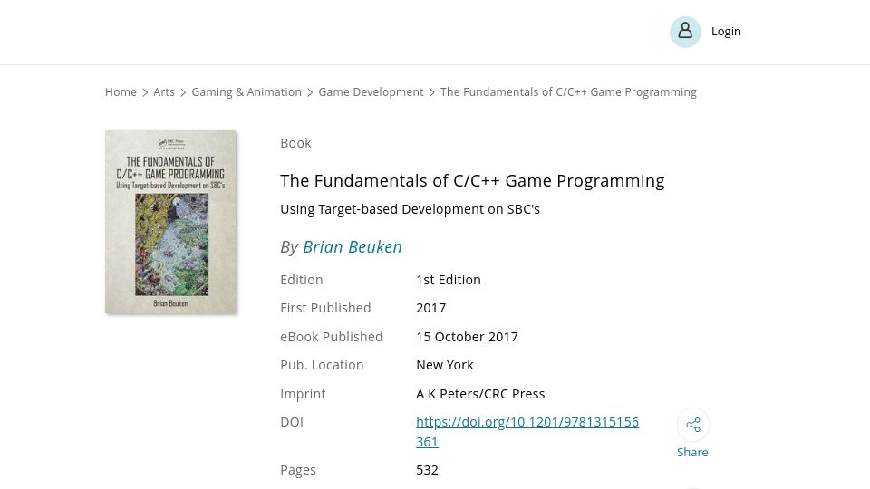 Screenshot of taylorfrancis.com: The Fundamentals of C/C++ Game Programming (2017)