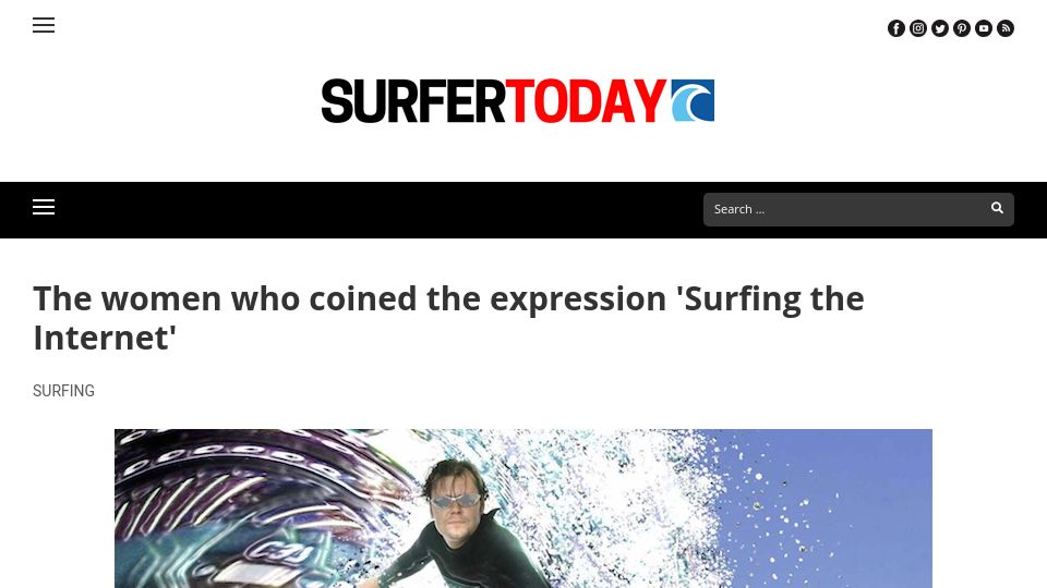 Screenshot of surfertoday.com: The women who coined the expression 'surfing the internet' (2019)